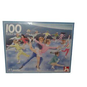 RARE Nathan Jr  (1988) Puzzle & Poster, Ice Skating Boys & Girls, 100 Piece, NEW